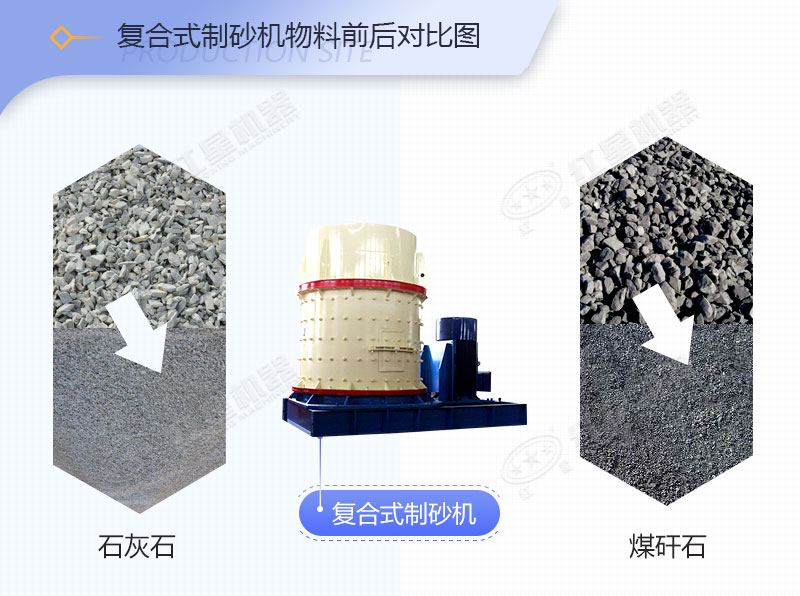 復(fù)合式制沙機(jī)碎沙前后對比照